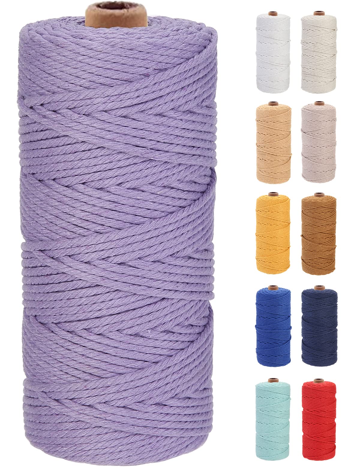 GOHOF Macrame Cord 3mm x 100m Premium Cotton Macrame Rope, 4 Strand Twisted Soft Cotton Cord, One of The Most Perfect Materials for Macrame Art, Cotton String Without Chemicals (Light Purple) — image 1
