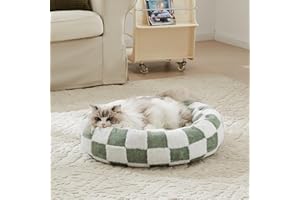 Ohocut Checkered Cat Dog Bed, Cute Sage Green Retro Style Aesthetic Round Warming Pet Calming Beds for Small Dog and Cats, Plush Cozy Donut Beds Washable, 23" L x 23" W x 8" Th