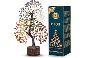 PYOR 7 Chakra Tree Of Life Decor - Crystals, Birthday Gifts For Women - House Warming Gifts New Home - Bonsai Tree Home Decor - Meditation Accessories - Good Luck Office Decor - 300 Beads Chakra Stones