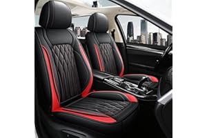 Pariitadin Leather Car Seat Covers Full Pair, Waterproof Faux Leather Seat Covers for Cars, Non-Slip Car Interior Covers Universal Fit for Most Cars Sedans Trucks SUVs, Black/Red Line