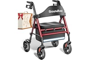 SOUNDFUSE Rollator Walkers for Seniors with Ergonomic Seat, 350 LB Foldable Rolling Walker with Dual Height Adjustment, 8" Bi