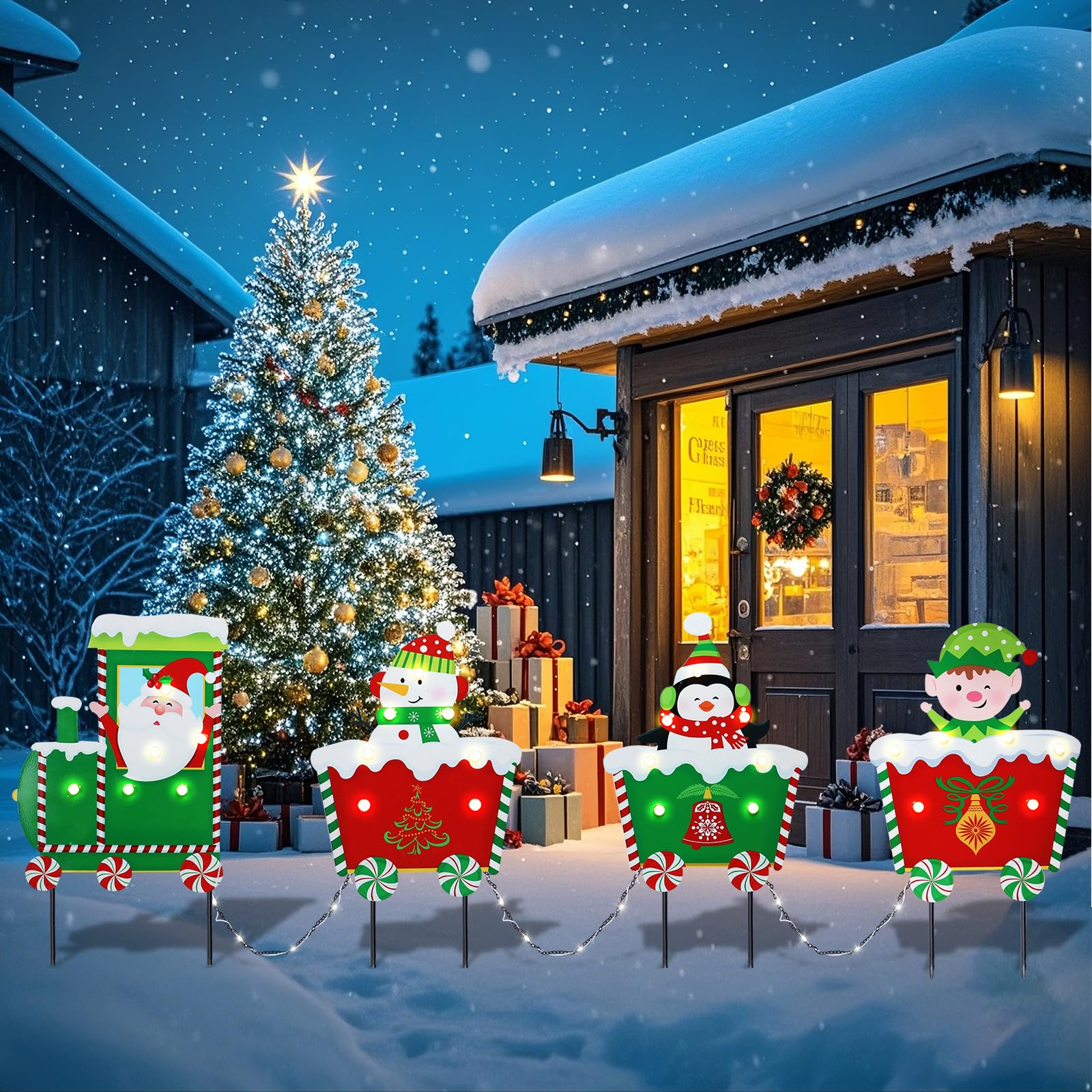 Wonder Solar Christmas Yard Signs Stakes Outdoor Decoration Train 