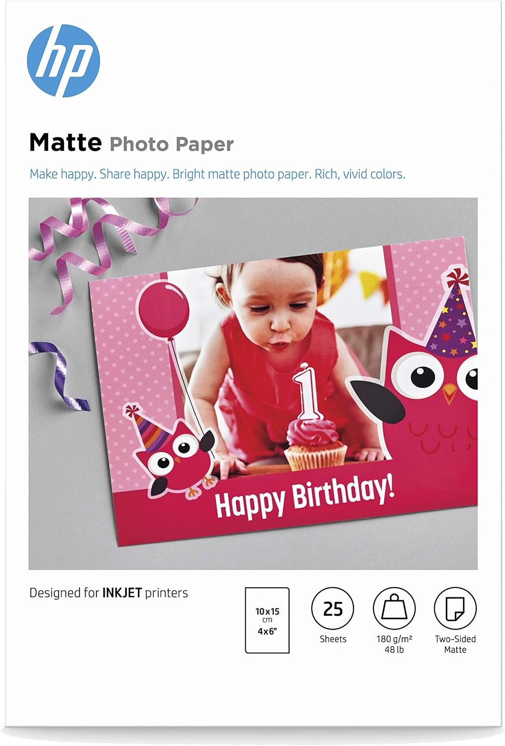 HP Matte Photo Paper, 180 g/m2, 25 sheets, White, 10 x 15 cm, Normal