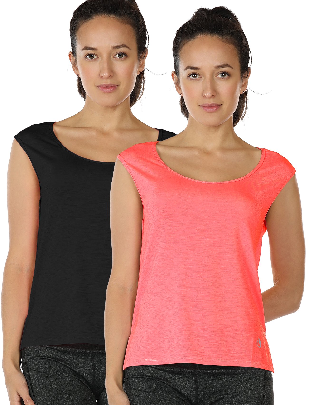 icyzone Yoga Tops Activewear Sleeveless Workout Running Shirts Flowy Tank Tops for Women (M, Black&Mandarin Red)