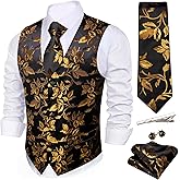 Barry.Wang Formal Men Flower Vest Paisley Jacquard Silk Ties Suit Waistcoat Set Wedding 5PCS