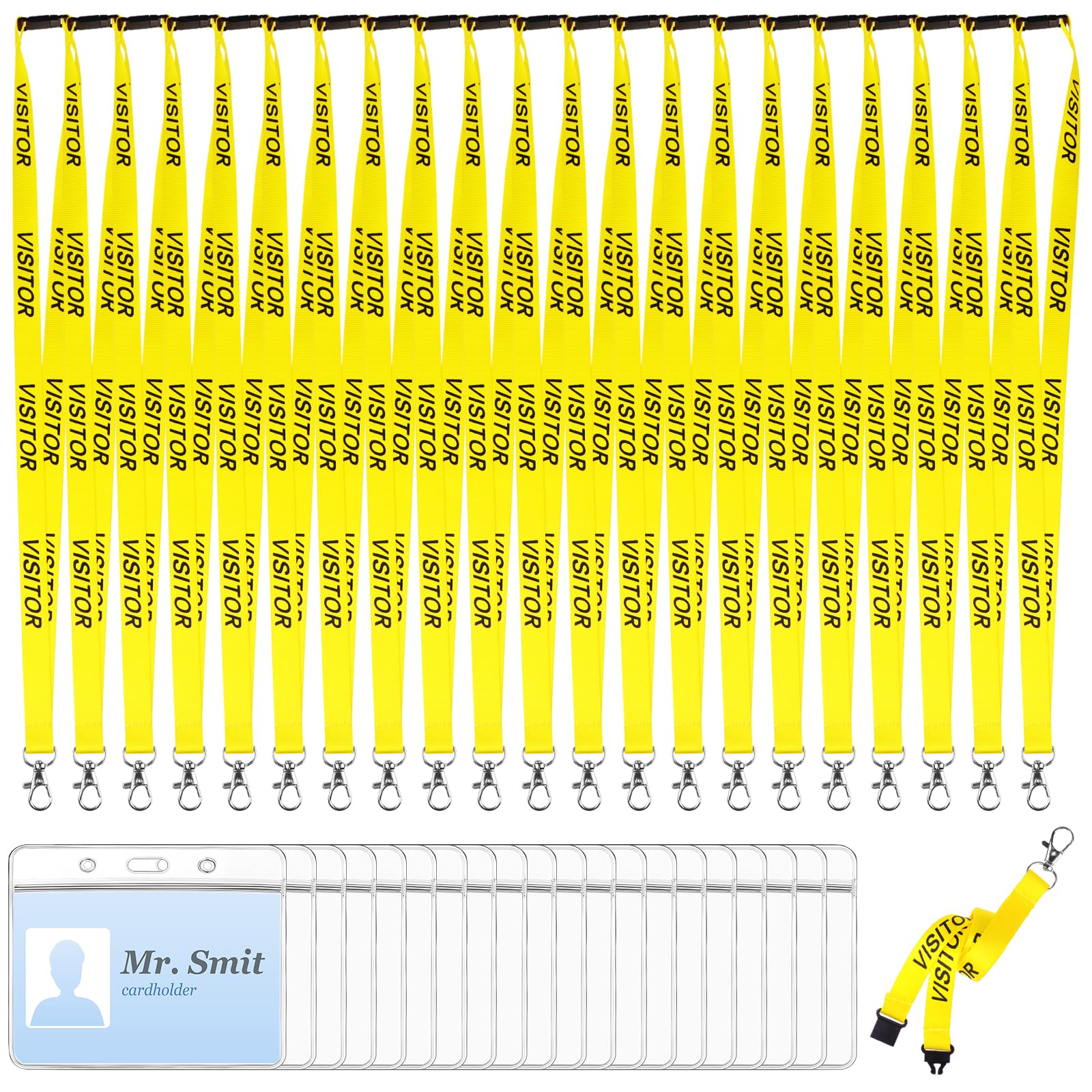 20 Pieces Yellow Visitor Lanyards with 20 ID Card Holders Safely Separate Visitors Lanyard Volunteer Lanyard Yellow Lanyards Quick-Release Neck Straps for Events, Workplaces, Volunteers
