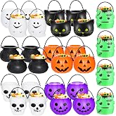 Haawooky 28 Pieces Halloween Candy Bucket,Mini Halloween Candy Holder | Pumpkin Ghost Cauldron Plastic Bucket Party Supplies for Trick or Treat