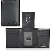 VALENCHI Genuine Real Leather Trifold Men's Wallet - With Card Holder Slots, ID Window and Currency Compartment - Christmas Gifts For Men (BLACK NAPPA TF04)