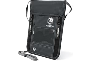 VENTURE 4TH Neck Wallet, RFID Blocking Passport Holder for Travel – Hidden Neck Pouch with 6 Compartments, Slim Lightweight Organizer with Adjustable Strap for Cash, Cards & Passport (Gray)