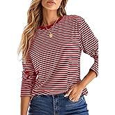 Dokotoo Women's 2026 Spring Summer Casual Long Sleeve Tops Lightweight Crew Neck Knit Basic Striped T Shirts