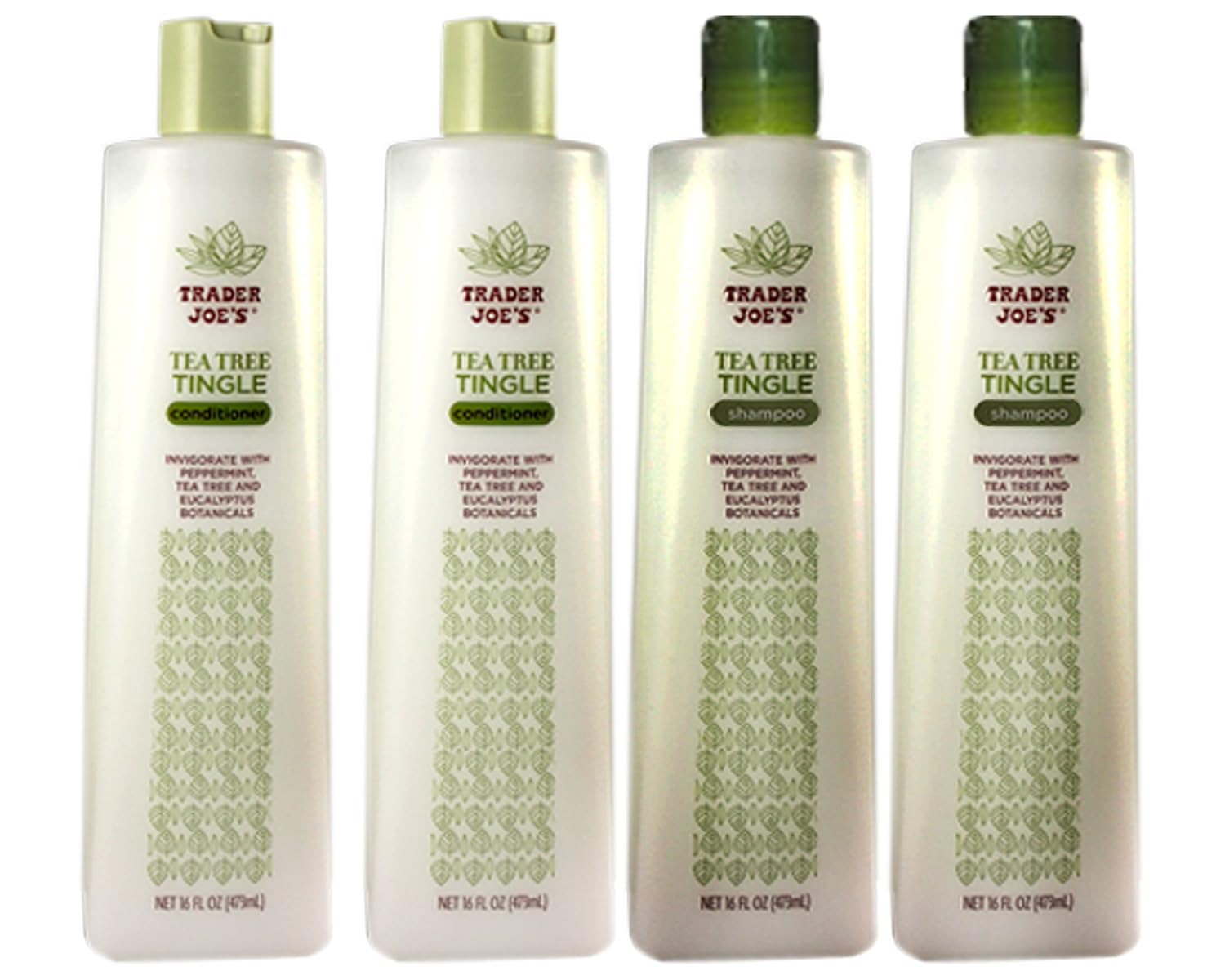 Trader Joe's Tea Tree Tingle Moisturizing Shampoo & Conditioner 4 Pack (2 Each) - CRUELTY FREE