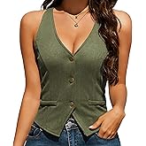 Women's Waistcoat Vest Top V-Neck Racerback Suit Vests Dressy Casual Suits Vest Button Down Versatile Blazer Vests