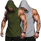 COOFANDY Men's 2 Pack Workout Hooded Tank Tops Bodybuilding Muscle Cut Off T Shirt Sleeveless Gym Hoodies