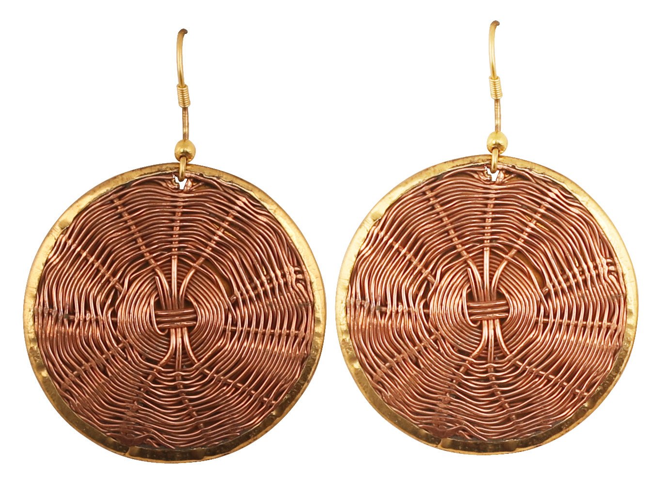NEW! Touchstone Indian Bollywood Desire Finely Hand Finished Concentric Basket Weave Wire Pretty Look Designer Jewelry Round Shape Earrings In Gold Tone For Women