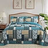 TWINRUN Cotton Quilt Queen Size for Farmhouse, Soft Lightweight Queen Quilt Bedding Set for Bed, 3-Pieces Bedspread Queen Size for All Season, 90 x 98 Inch