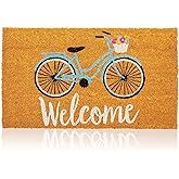 Juvale Coir Welcome Mat - 30 x 17 in, Natural, Modern Bicycle Design - Outdoor Welcome Mat & Entrance Doormat - Coir Doormat 