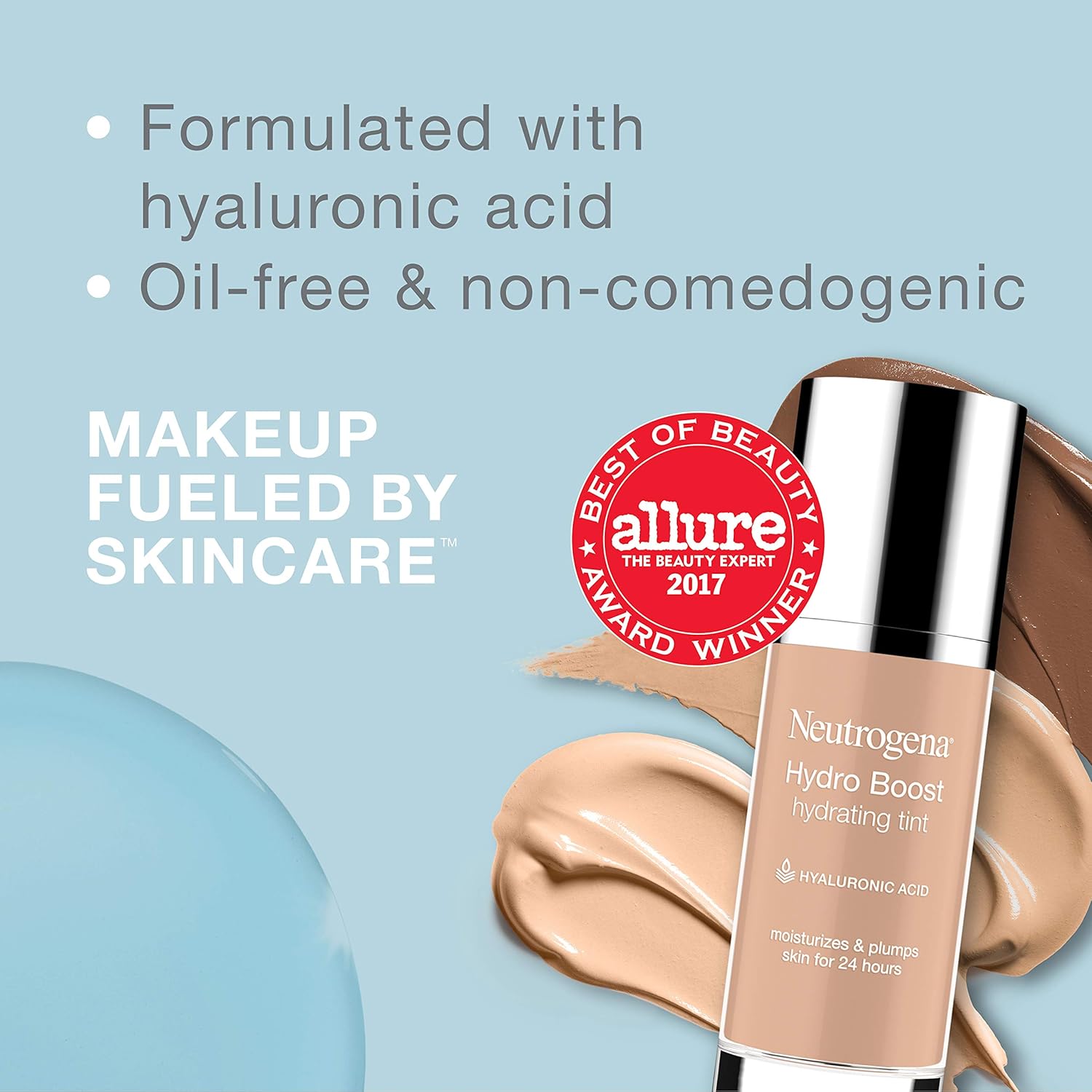 Neutrogena Hydro Boost Hydrating Tint with Hyaluronic Acid, Lightweight Water Gel Formula, Moisturizing, Oil-Free & Non-Comedogenic Liquid Foundation Makeup, 30 Buff Color, 1.0 fl. oz : Beauty