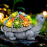 Solar Turtle Statue Garden Decor for Outside with Succulents and 7 LED Lights – 10.3 Inch Cute Lawn Ornaments for Patio, Porch, Balcony & Yard – Unique Birthday Gifts for Women Mom Grandma Wife