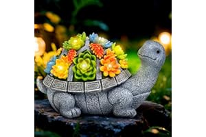 VMANYFIRE Solar Turtle Statue Garden Decor for Outside with Succulents and 7 LED Lights – 10.6 Inch Cute Lawn Ornaments for Patio, Porch, Balcony & Yard – Unique Birthday Gifts for Women Mom Grandma Wife
