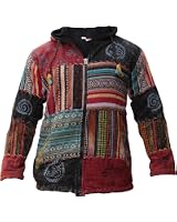 Camicia Uomo Hippie Patchwork Righe Stonewashed, Maniche Lunghe, Colletto Coreano, Tasche, Taglia XXL, Marrone