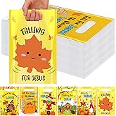 Kolldenn 120 Pcs Thanksgiving Plastic Gift Bags Fall Autumn Pumpkin Maple Leaves Religious Chestnut Treat Bags with Handles Bulk Goodie Candy Container for Harvest Party Favor Supplies(Jesus)