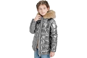 Giolshon Winter Girls Thickened Puffer coat shining Padded jacket Kids Ski Snow Outwear with Faux Fur Collar 7695