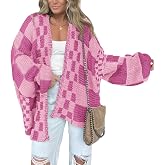 BTFBM Casual Cardigan Sweater for Women Fall 2026 Long Sleeve Sweaters | Fall Outfits, Loose Fit,Solid,Open Front Chunky Knit Sweaters,Chunky Cardigan Sweaters For Women,Checkered Outwear Coat