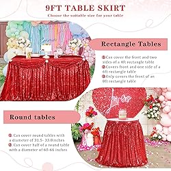 Red Sequin Table Skirt 9ft for Rectangle Square
