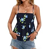 Yousify Womens Babydoll Tank Tops Spaghetti Strap Floral Cami Top Summer Cute Square Neck Flowy Peplum Shirts