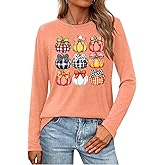 PICKID Thanksgiving Shirts for Women: Fall Pumpkin Graphic Tshirt Casual Thankful Long Sleeve Tops