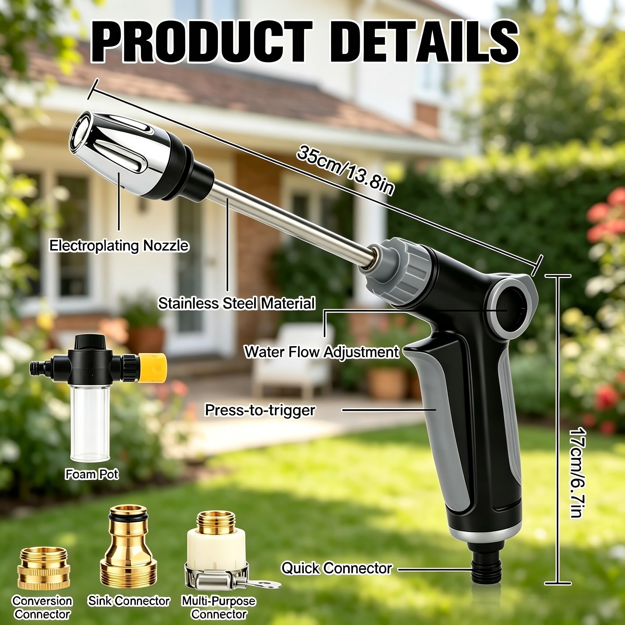 Condition photo showing New/Like New for turn any hose into a high-pressure water cleaning jet, heavy duty garden hose nozzle -high pressure
