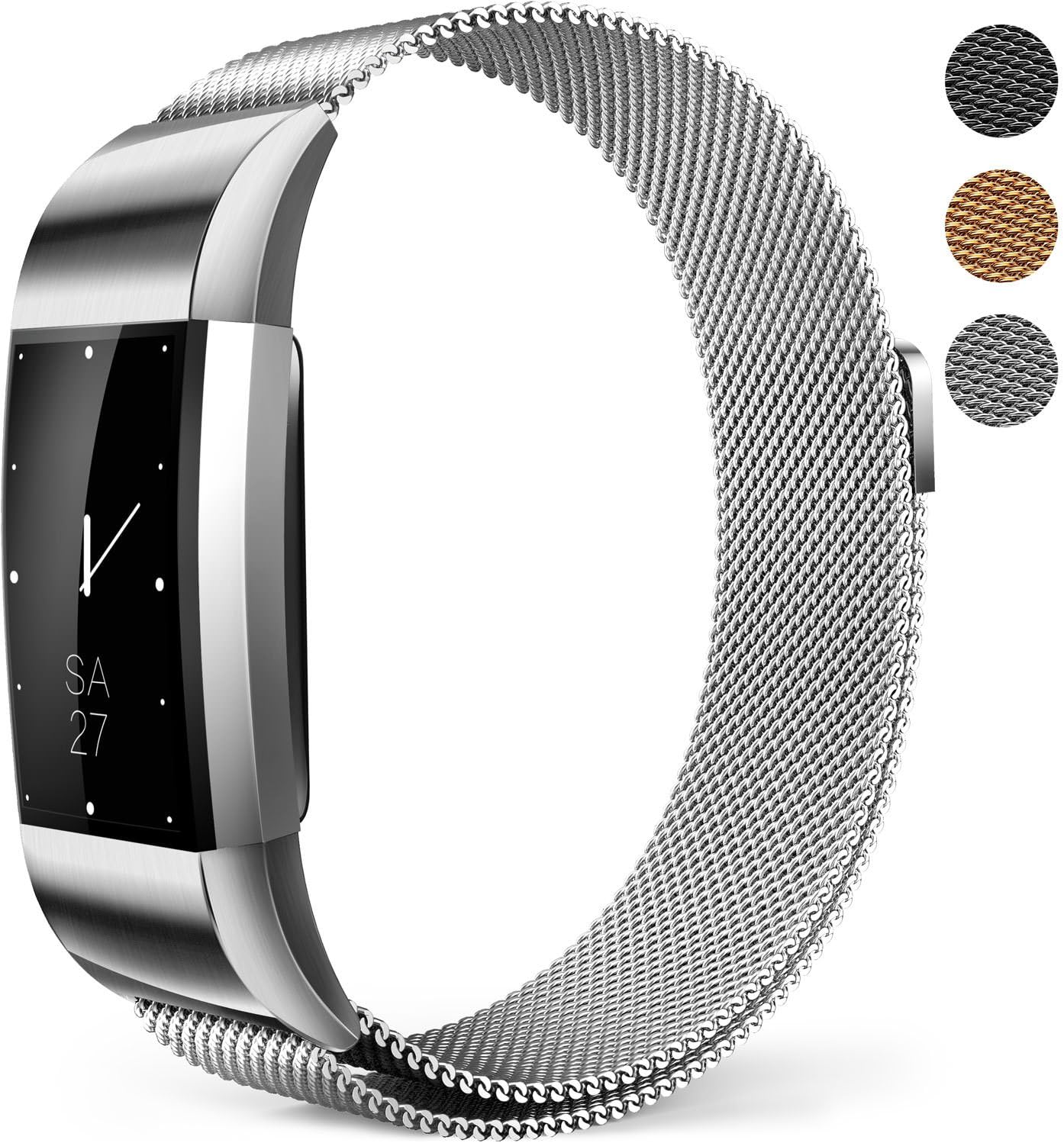 Fitbit Charge 2 Bands Milanese Mesh Loop Wristband Magnetic Closure (A-Small Silver)