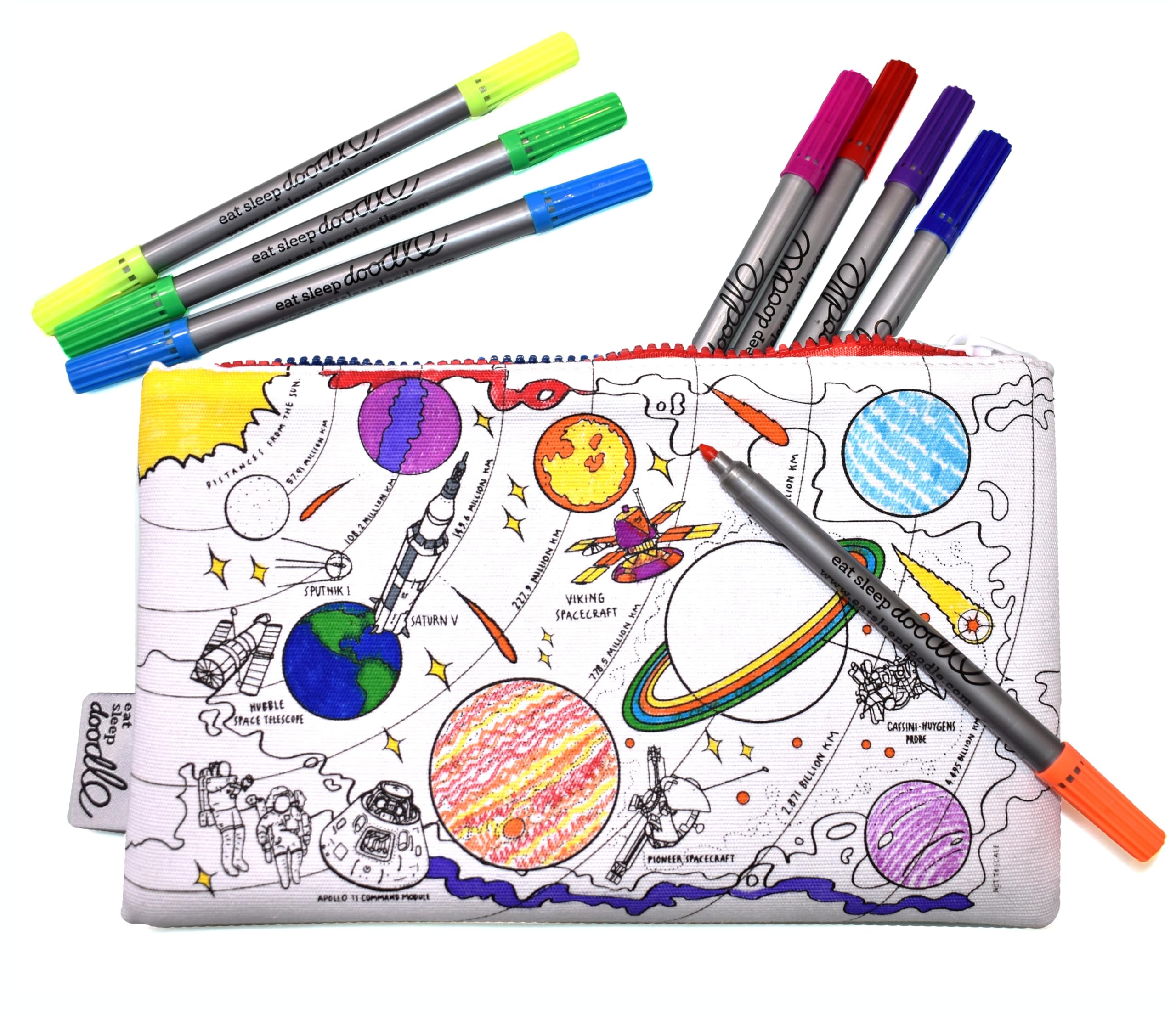eatsleepdoodle DIY Coloring Solar System Pencil Case for Kids with 10pcs Washable Markers, Reusable Art Supply Organizer, Fun Arts & Crafts Activity for Boys & Girls, Creative Gift Idea for Ages — image 1