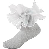 MKYSZLT Girls Glitter Ruffle Ankle Socks Cute Kids Double Lace Sparkling Flufffy Frilly Dress Socks for Toddler Little Girl