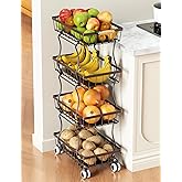 OKZEST Fruit Basket, 4-Tier Small Kitchen Organizer and Storage Cart on Wheels, Rolling Pantry Snack Cart with Handle for Storing Fruit, Potato, Onion, Snacks, Vegetables, Bread, Produce