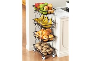 OKZEST Fruit Basket, 4-Tier Small Kitchen Organizer and Storage Cart on Wheels, Rolling Pantry Snack Cart with Handle for Storing Fruit, Potato, Onion, Snacks, Vegetables, Bread, Produce