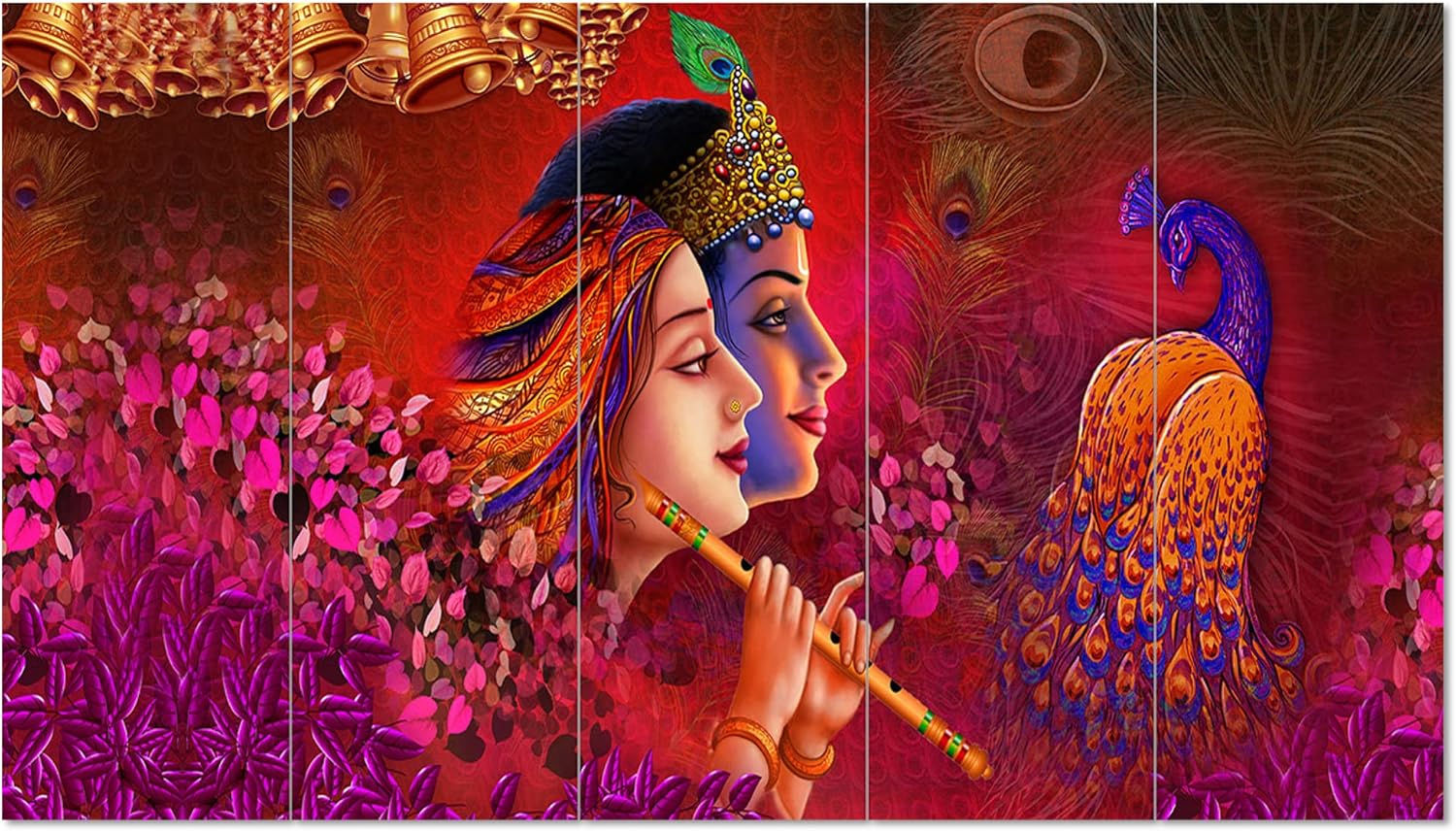 Paintings - Radha Krishna Painting For Home, Office & Living Room Wall Décor Handmade Wall Painting Ideal Decotative Item (Set Of 5)