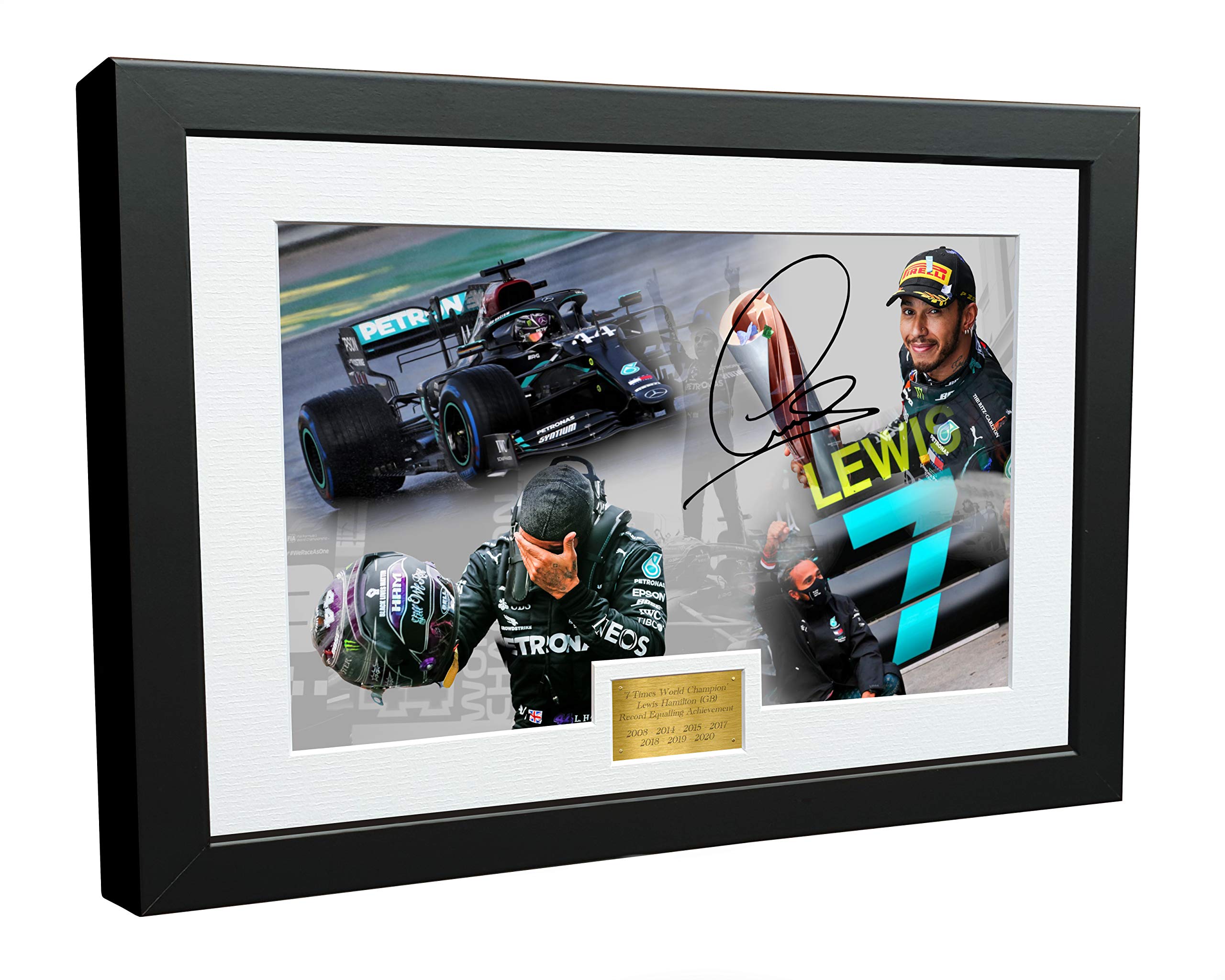 Kitbags & Lockers 7 Times World Champion Celebration Edition - A4 12x8 Signed Lewis Hamilton - Mercedes-AMG Petronas - Autographed Photo Photograph Picture Frame Motor Sport Formula 1 F1 Gift