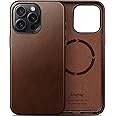 kingflag Genuine Leather Case for iPhone 15 Pro 6.1 inch, Oil Wax Top-Grain Leather, Compatible with MagSafe, Metal Buttons and Camera Bezel (Rustic Brown)