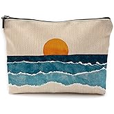 Yomisex Boho Sun Sunrise Sunset Ocean Waves Makeup Bag, Boho Beach Cosmetic Bags Toiletry Bag, Mid Century Modern Coastal Sea Waves Makeup Pouch