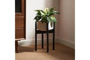 GENTINGBRO Adjustable Plant Stand Indoor, Bamboo Plant Holder 8 to 12 Inches, Small Corner Planter Stand for Indoor Plants, Single Floor Plant Stand for Living Room Balcony Bedroom, Black