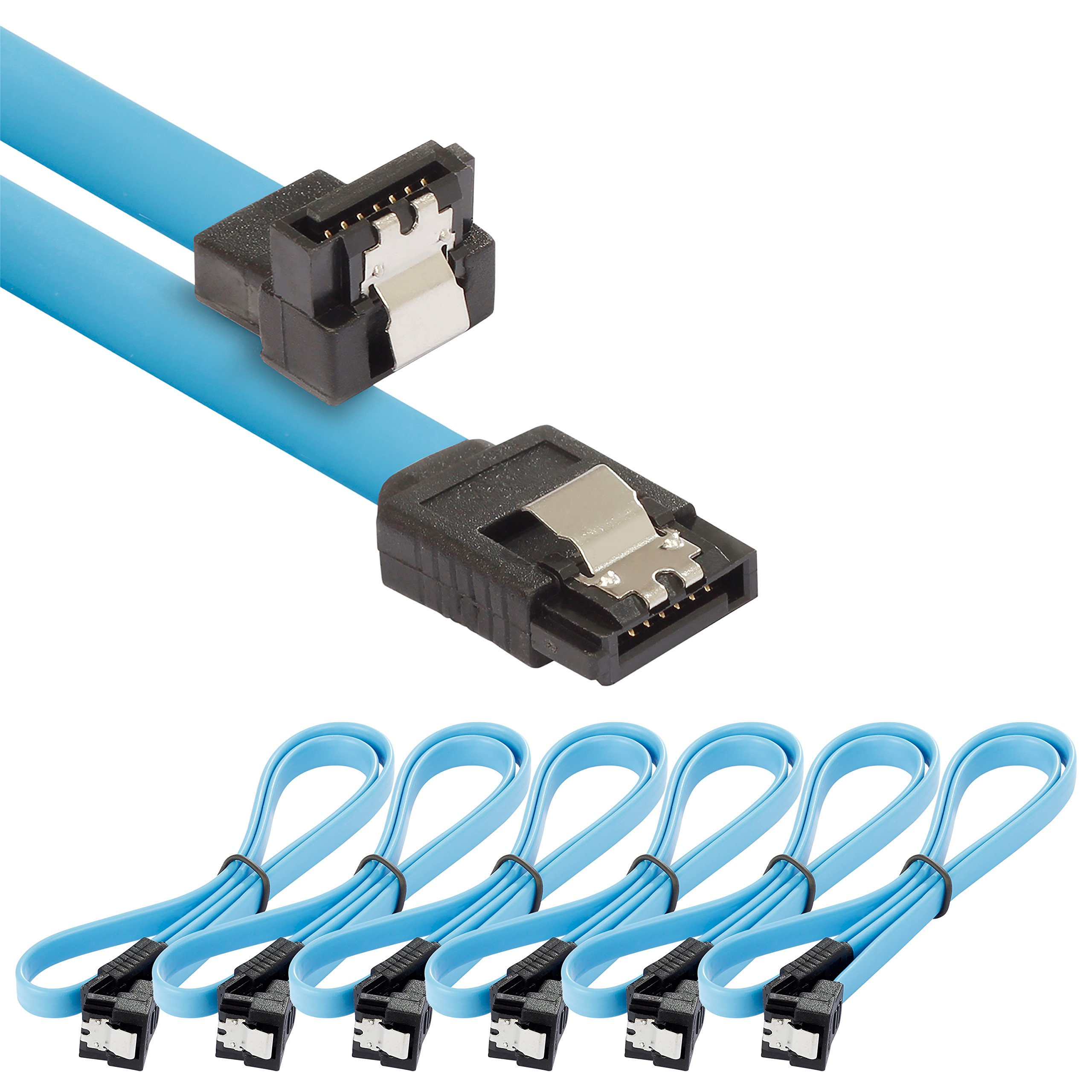 POPPSTAR 6x 0.5m SATA 3 HDD SSD cable with clip plug straight to 90 degree right-angle, up to 6 Gbps, blue