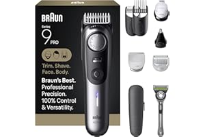 Braun All-in-One Series 9 PRO Trimmer Kit, 50+ Lengths, ProBlade, AIO 9550, Satin Chrome