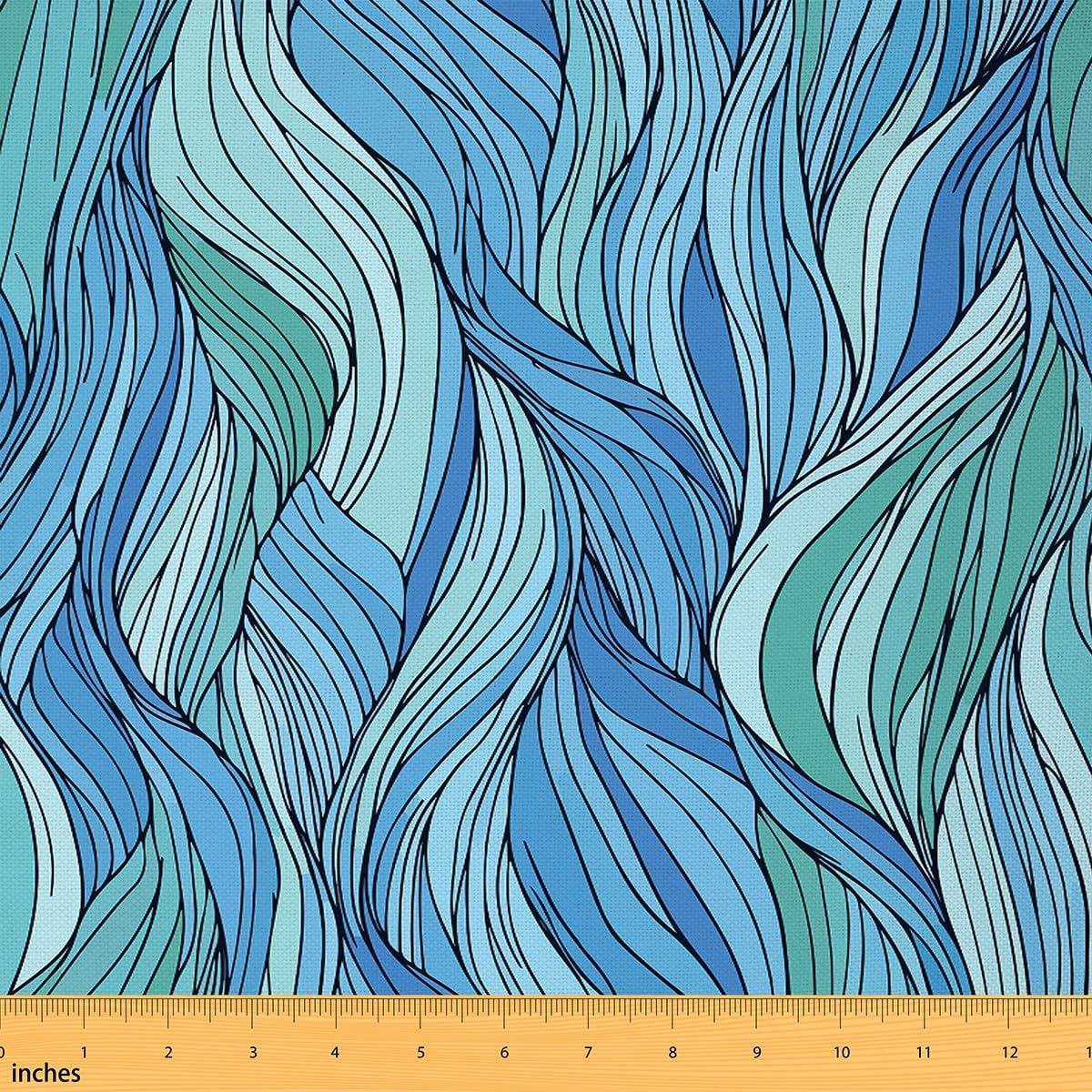 Teal Fabric by The Yard,Abstract Art Ocean Wave Upholstery Fabric for Chairs,Geometric Leaf Style Decorative Fabric for Upholstery and Home DIY Projects,2 Yards,(L184*W150cm) Mint Green Blue