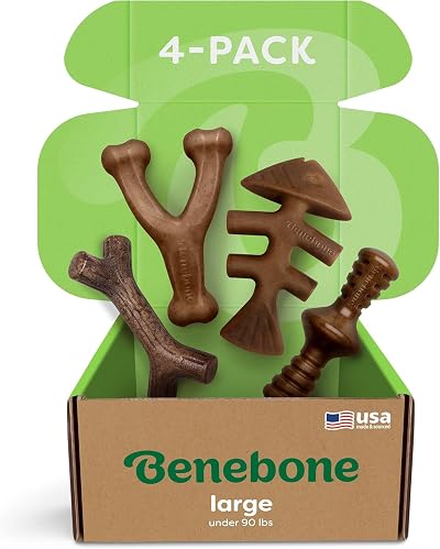 Benebone Four Pack Dog Chew Toys Wishbone Stick Zaggler Salmon Fishbone