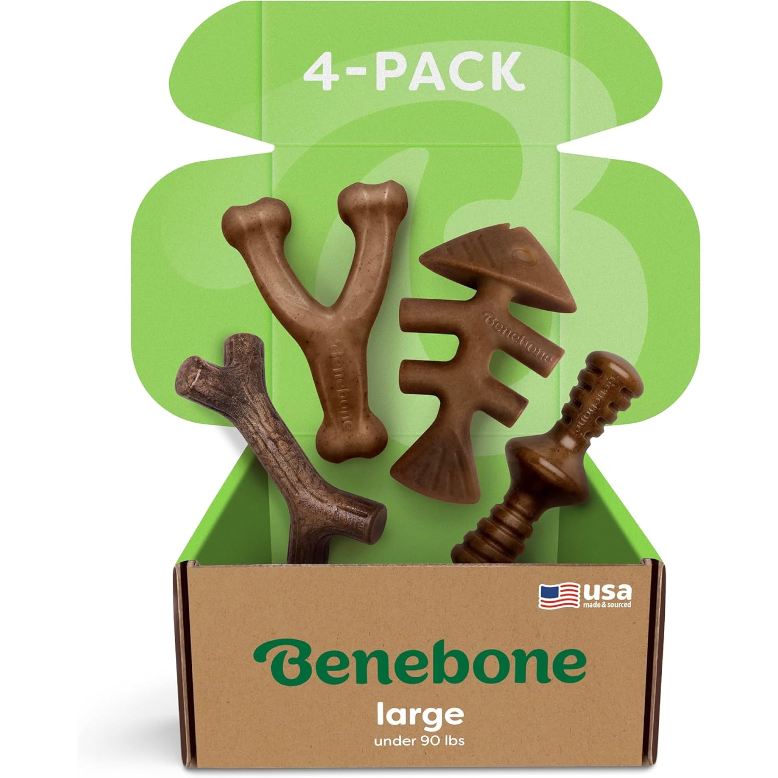 Benebone Indestructible Dog Chew Toy Gift Box for Aggressive Chewers with Wishbone, Fishbone, Stick & Zaggler, Long Lasting Boredom Breakers, 100% Real Flavours, For Large Dogs, Made in the USA.