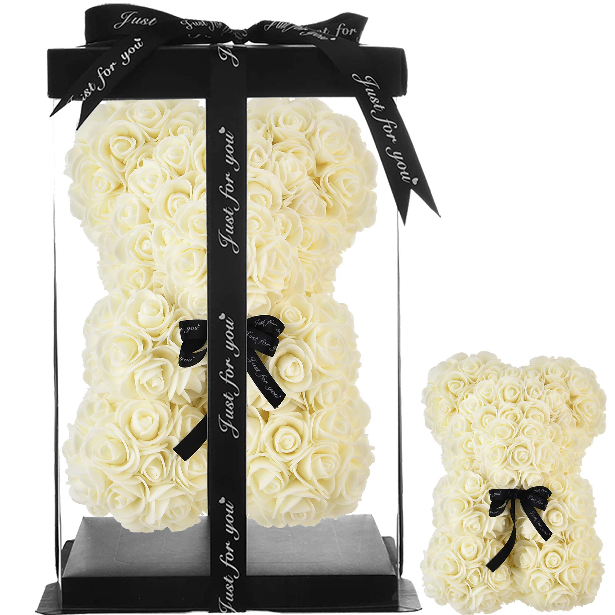 Rose Teddy Bear Rose Bear Gifts for Mum Women Her Teenager Gifts Mother Gifts Handmade Rose Bear Teddy Bear Rose Flower Bear Valentines Day, Birthday Bridal Weddings - Rose Bear with Box (milk white)