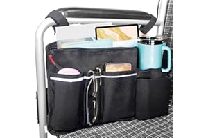 UlifeBetter Wheelchair Side Bag with Cup Holder Wheelchair Accessories Armrest Bags Storage Pouch for Wheelchair/Rollator/Wal