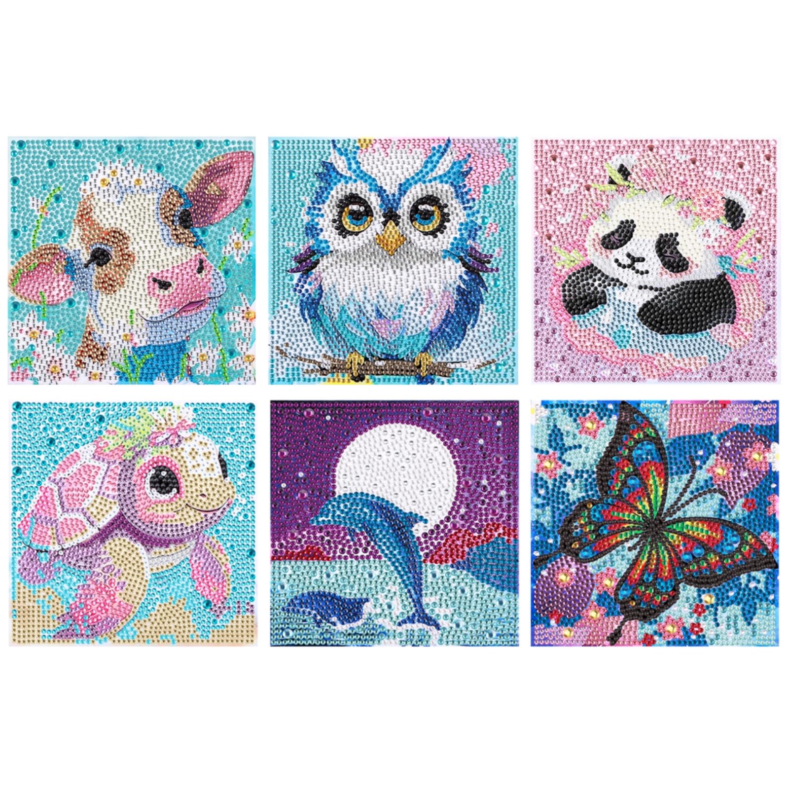 Kssvzz 6 Pack 5D Diamond Painting Kit for Kids, Cartoon Animal Diamond Art Kits, 6x6 Inch Full Drill Art Gem Painting for Girls, Boys, Beginners, Frame Not Included