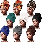 Geyoga 9 Pieces Head Wraps for Black Women Stretchy Turban Scarf Soft Long Scarves Juneteenth Turban Wrap for African Women